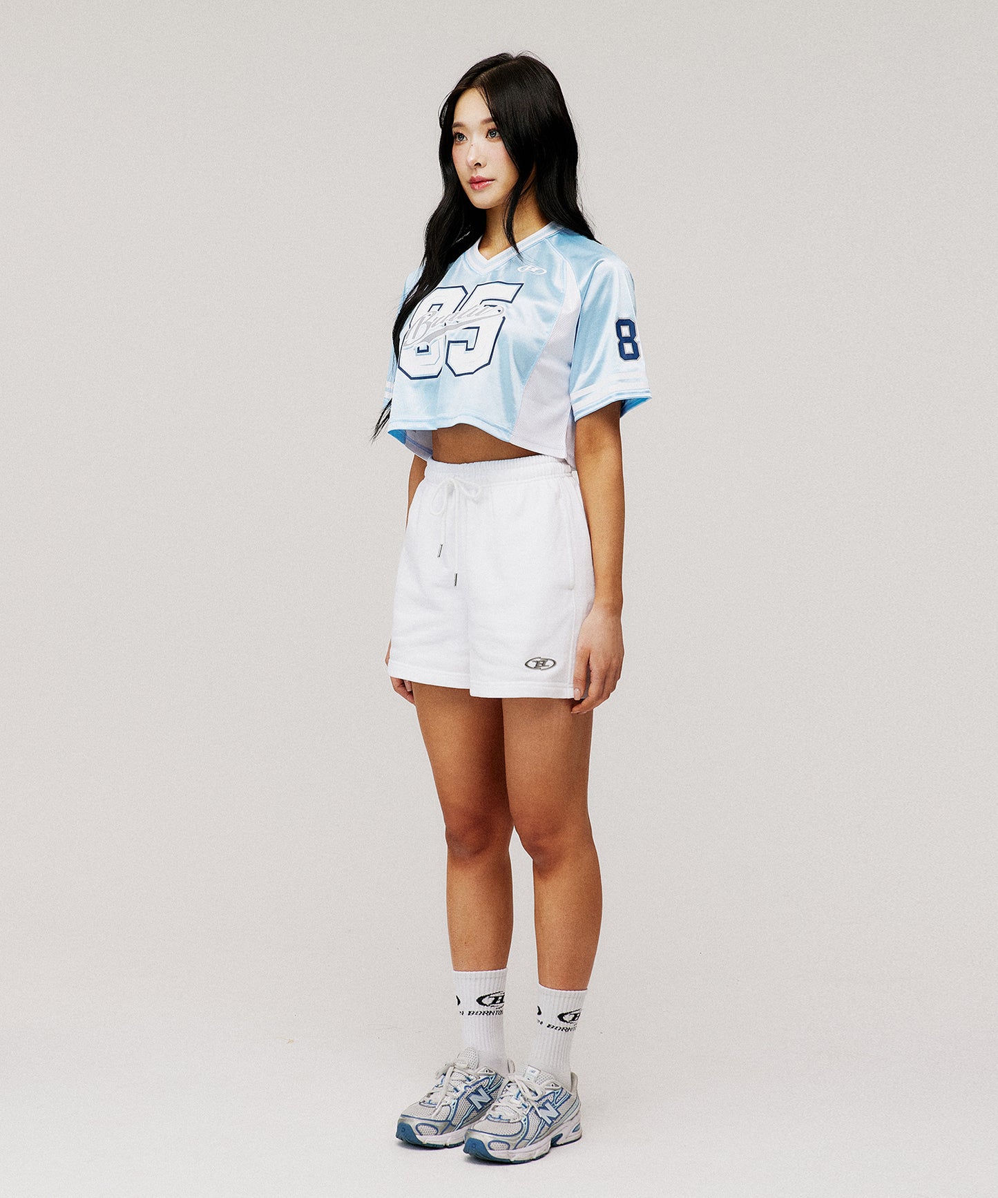 W RUGBY JERSEY CROP T-SHIRTS [LIGHT BLUE]