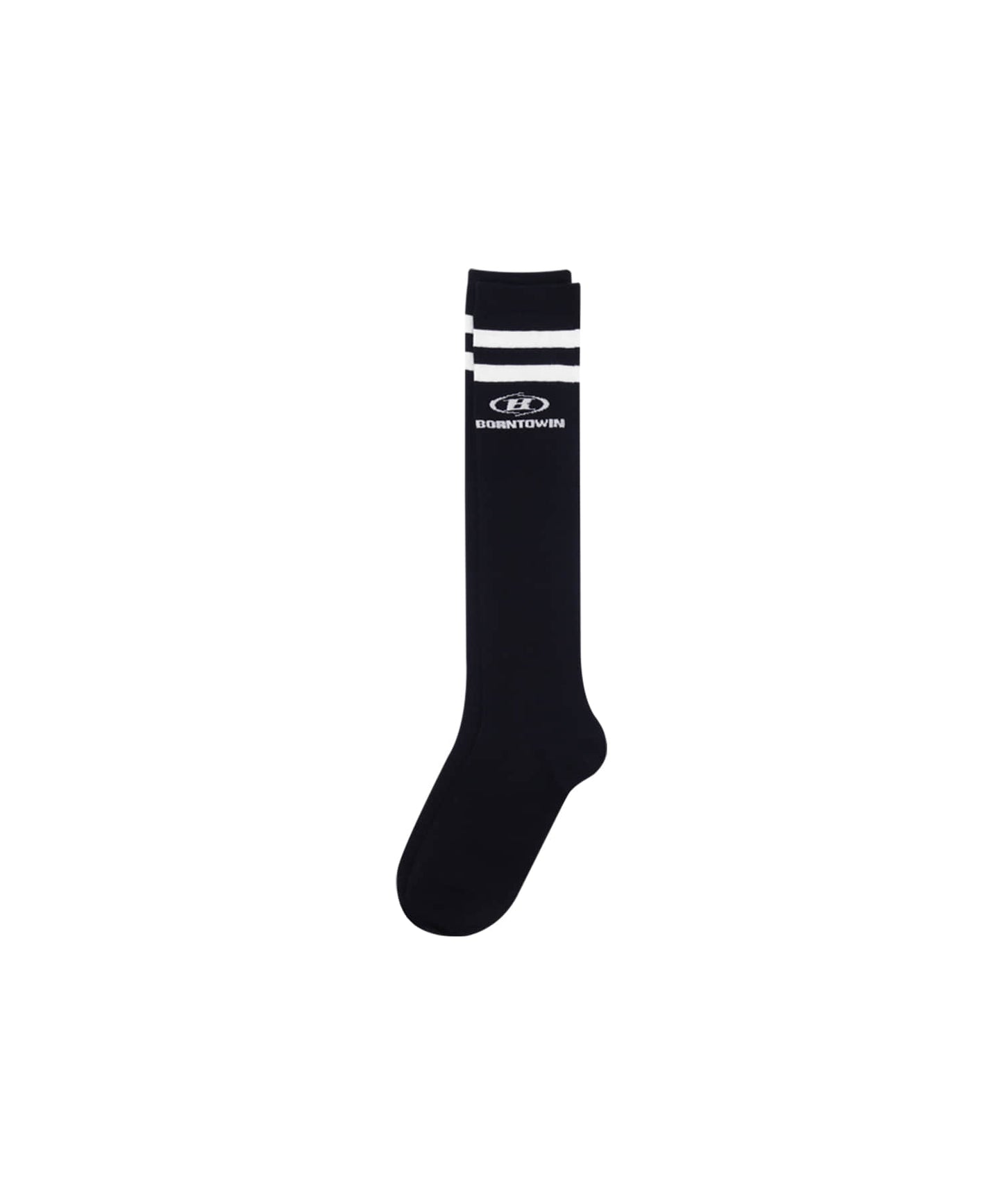 BORNTOWIN LINE KNEE SOCKS [BLACK]