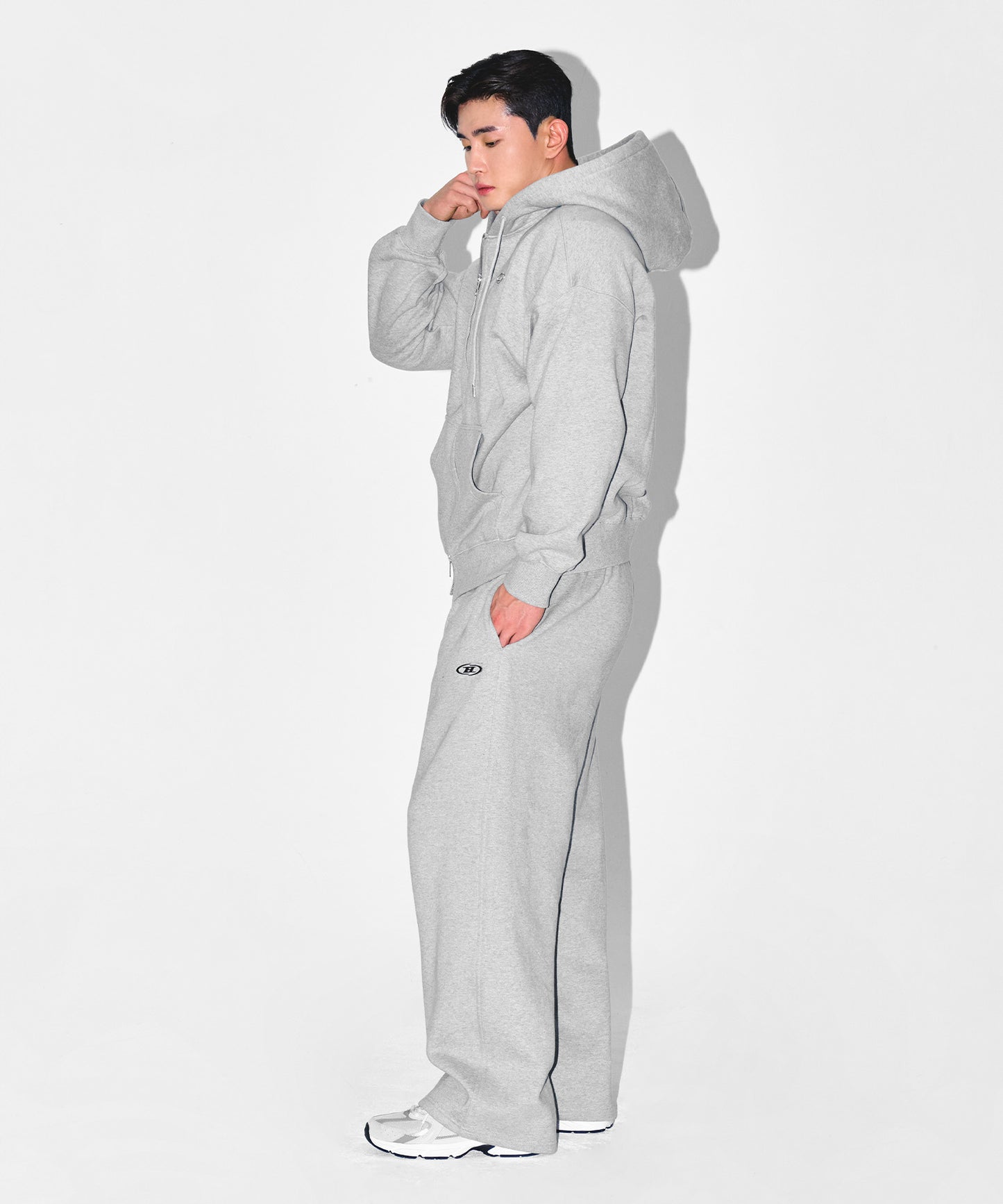 CHROME B FLEECE HOODIE ZIP-UP [MELANGE GREY]