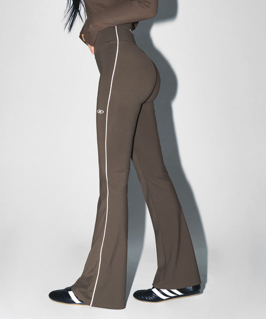 W PIPING FLEECE BOOTS CUT LEGGINGS [BROWN]