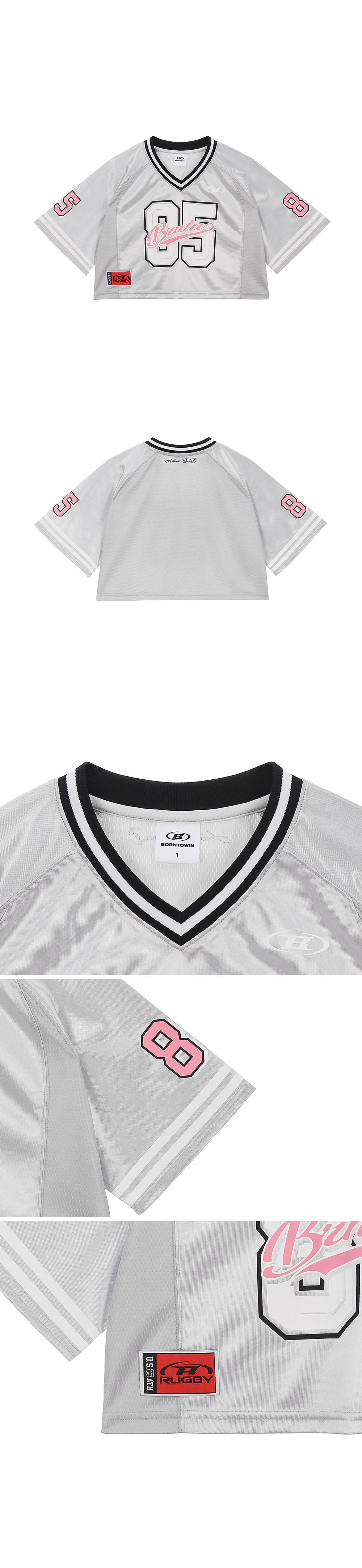 W RUGBY JERSEY CROP T-SHIRTS [SILVER]