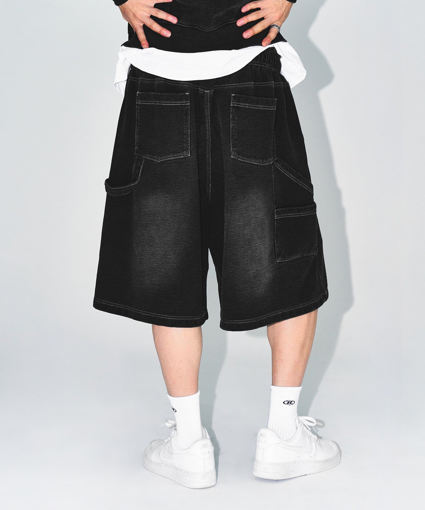 DENIM LIKE CARPENTER BERMUDA PANTS [BLACK DENIM]