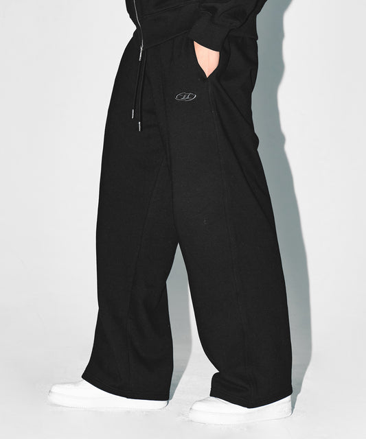 CHROME B FLEECE SEMI WIDE PANTS [BLACK]