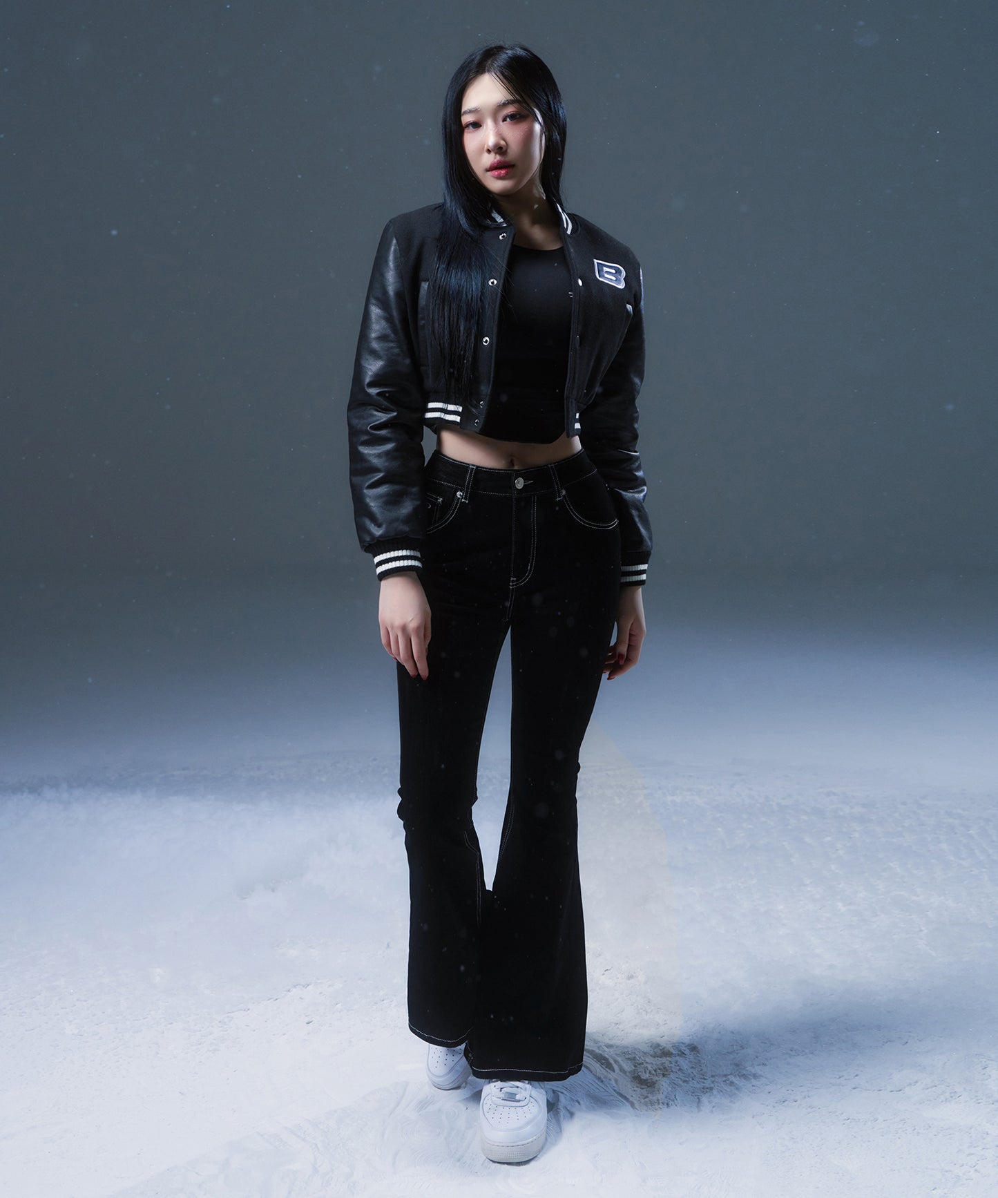 VARSITY QUILTING CROP JACKET [BLACK]