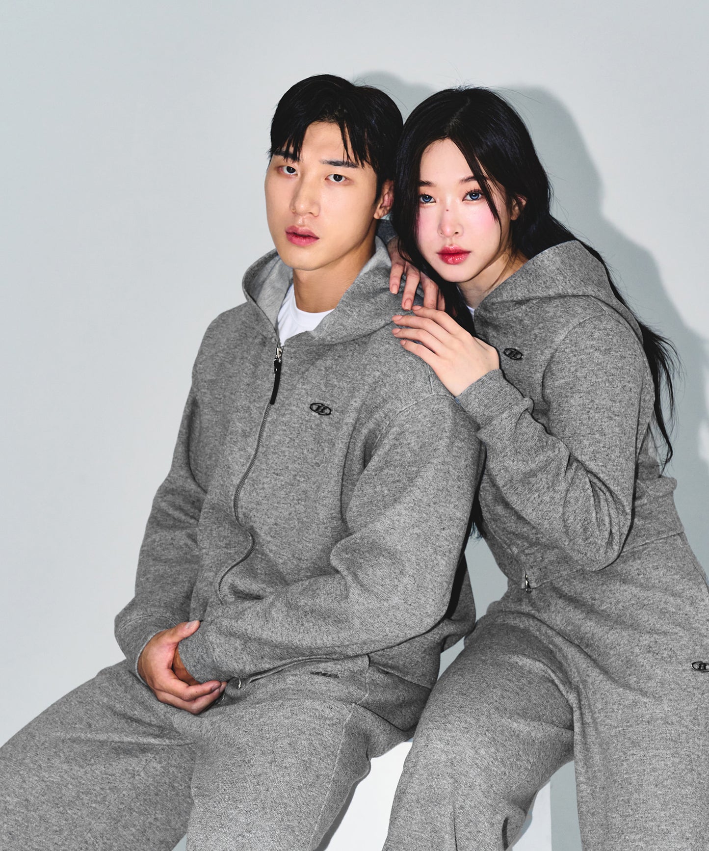 KNIT LIKE HOODIE ZIP UP [MELANGE GREY]