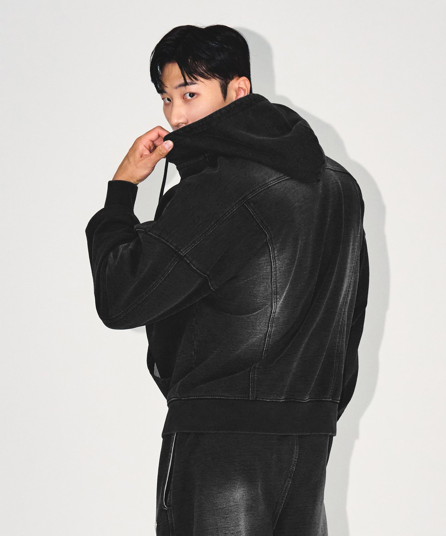 DENIM LIKE HOODIE ZIP-UP [BLACK DENIM]