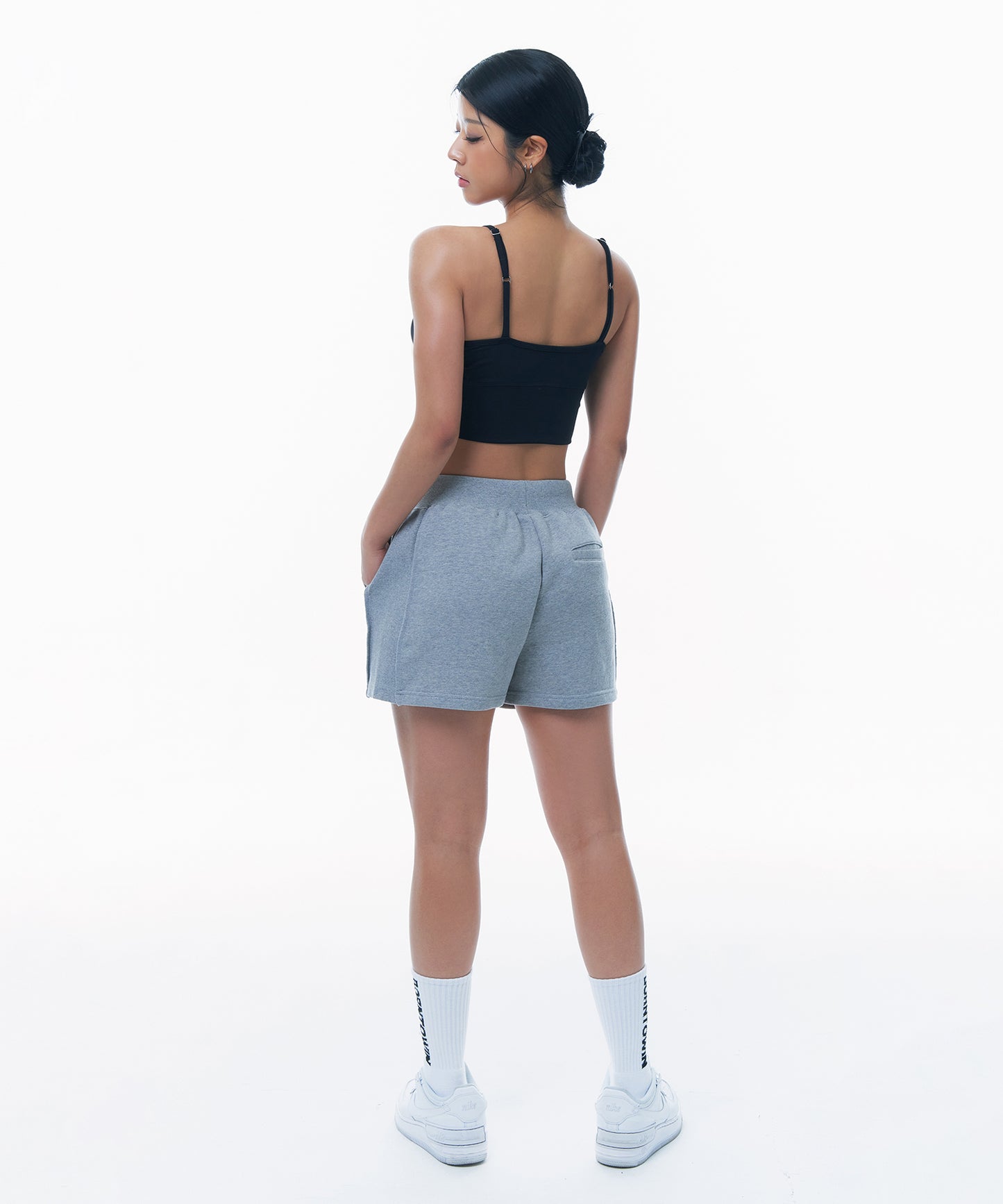 SIDE RIBBED EMBLEM SHORTS [MELANGE GREY]