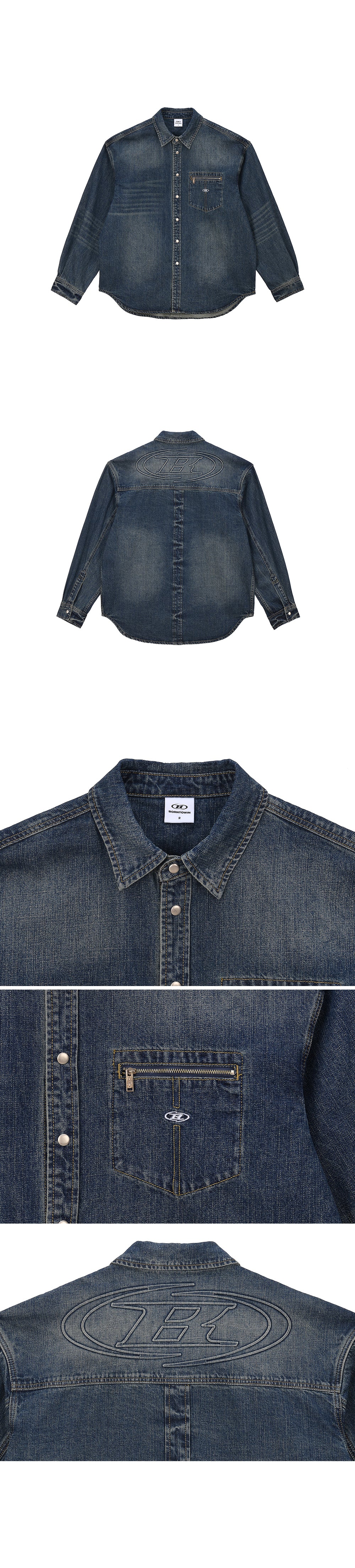 WASHED DENIM OVER FIT SHIRTS [MID DENIM]