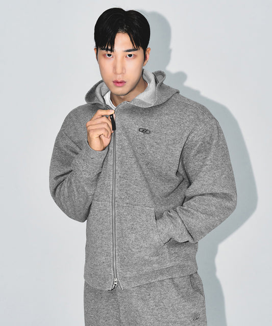 KNIT LIKE HOODIE ZIP UP [MELANGE GREY]