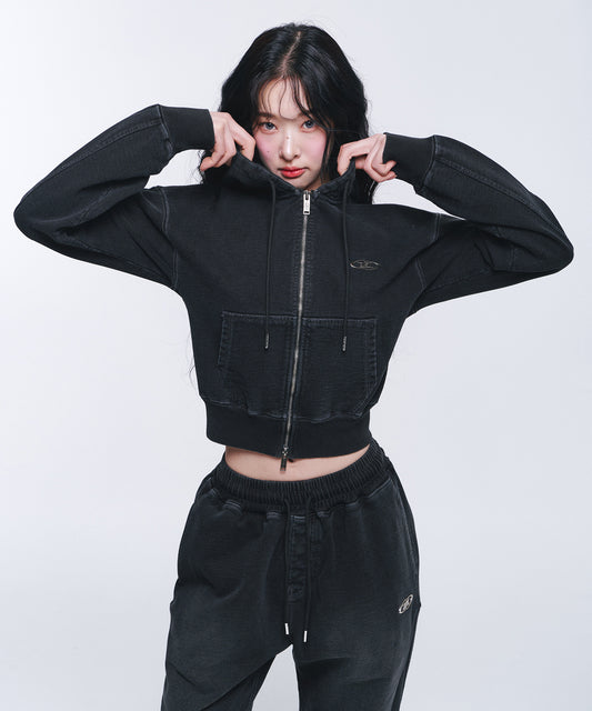 W DENIM LIKE HOODIE ZIP-UP [BLACK DENIM]