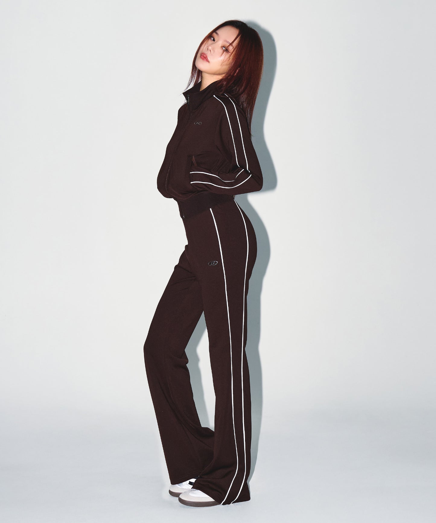 W PIPING LINE ZIP UP JACKET [BROWN]