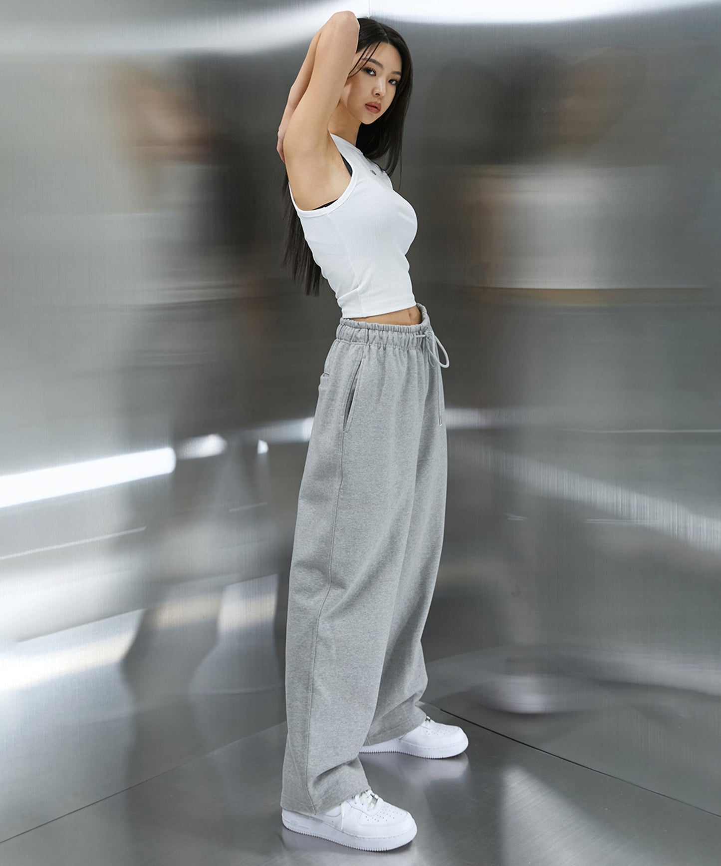 B CHROME SEMI WIDE PANTS [MELANGE GREY]