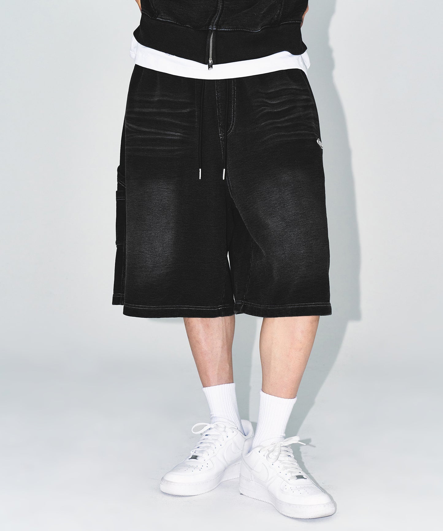DENIM LIKE CARPENTER BERMUDA PANTS [BLACK DENIM]