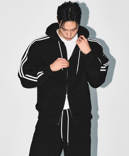 CHROME B TRACK LINE HOODIE ZIP-UP [BLACK]