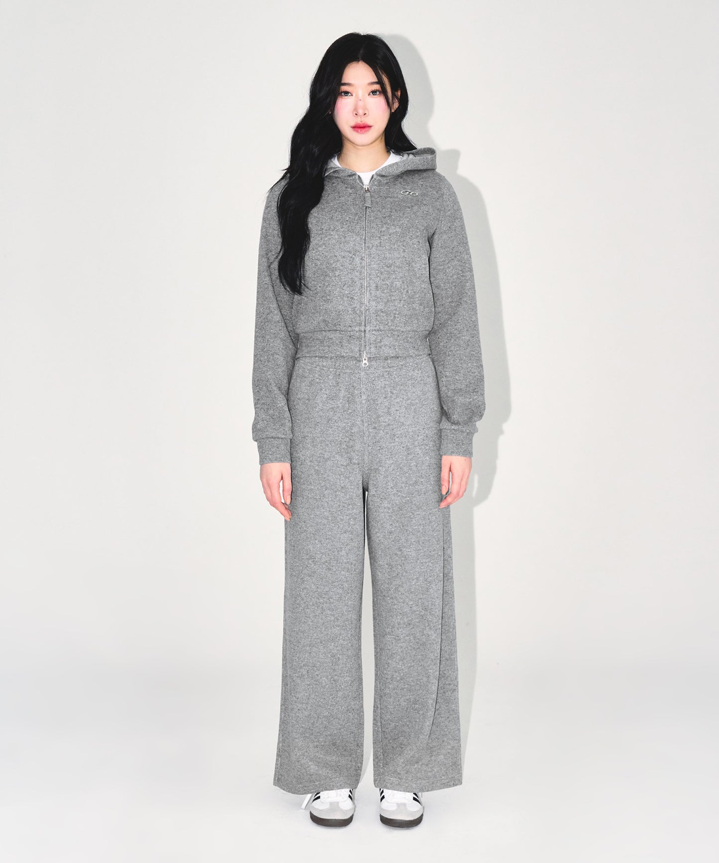 W KNIT LIKE SEMI WIDE PANTS [MELANGE GREY]