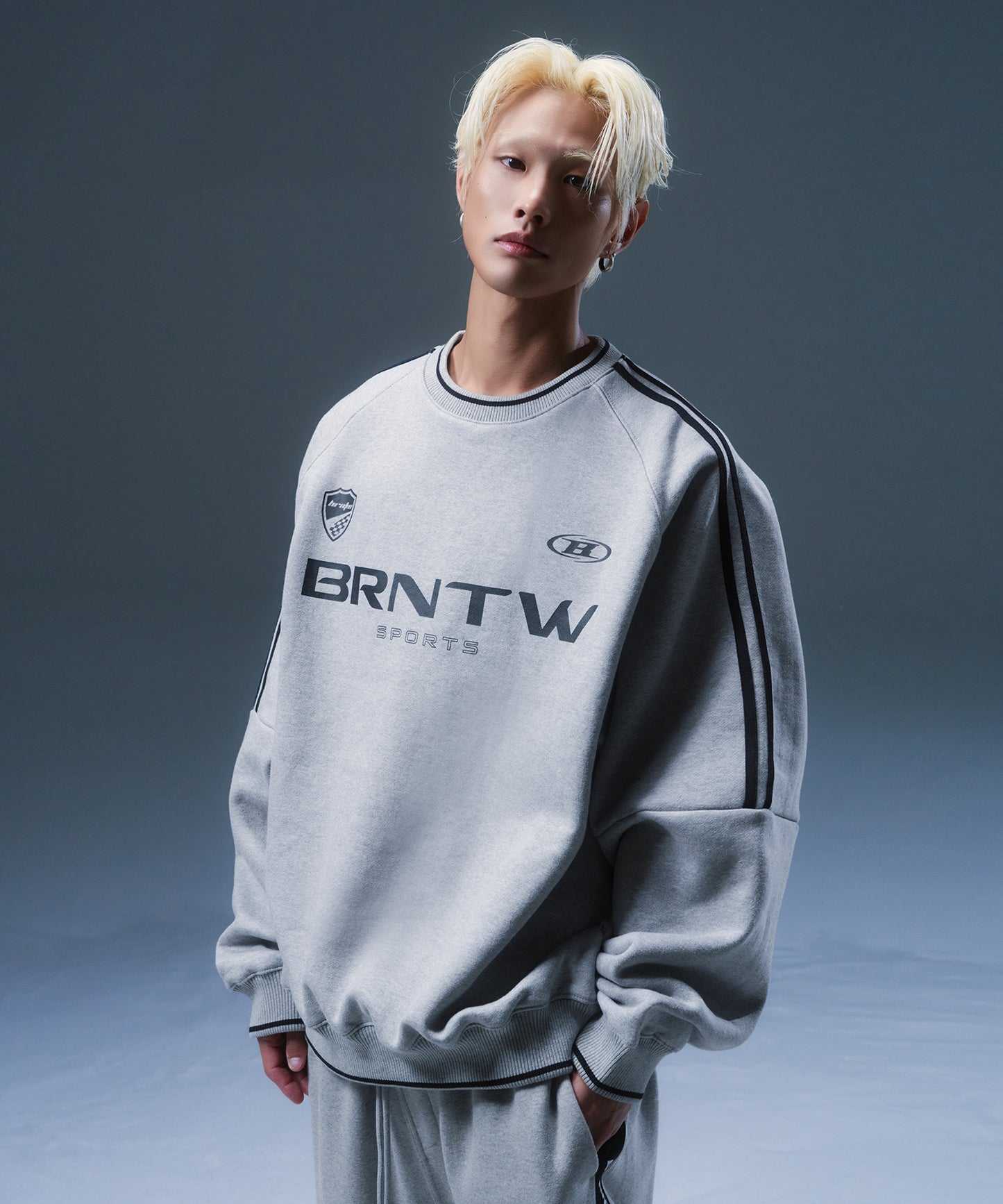 FLEECE BRNTW TRACK LINE SWEATSHIRTS [MELANGE GREY]