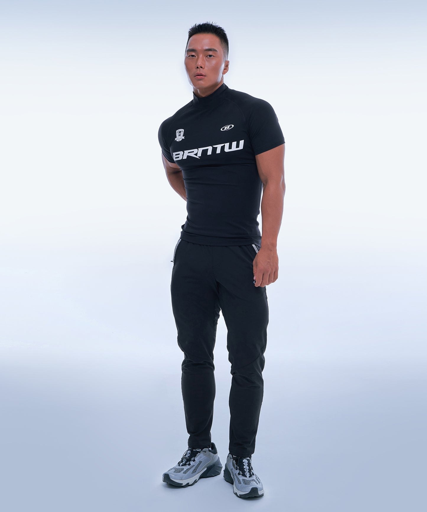 BRNTW MUSCLE FIT HIGH NECK T-SHIRTS [BLACK]