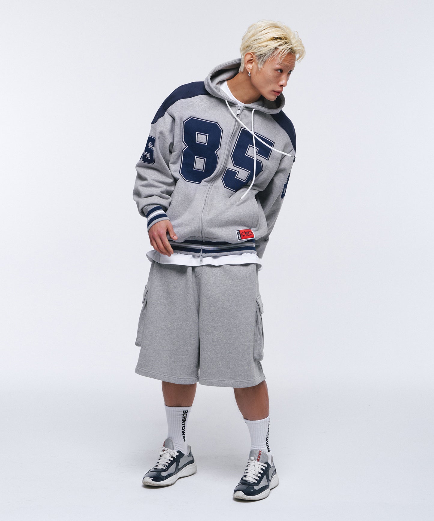 85 APPLIQUE RUGBY HOODIE ZIP-UP [GREY]