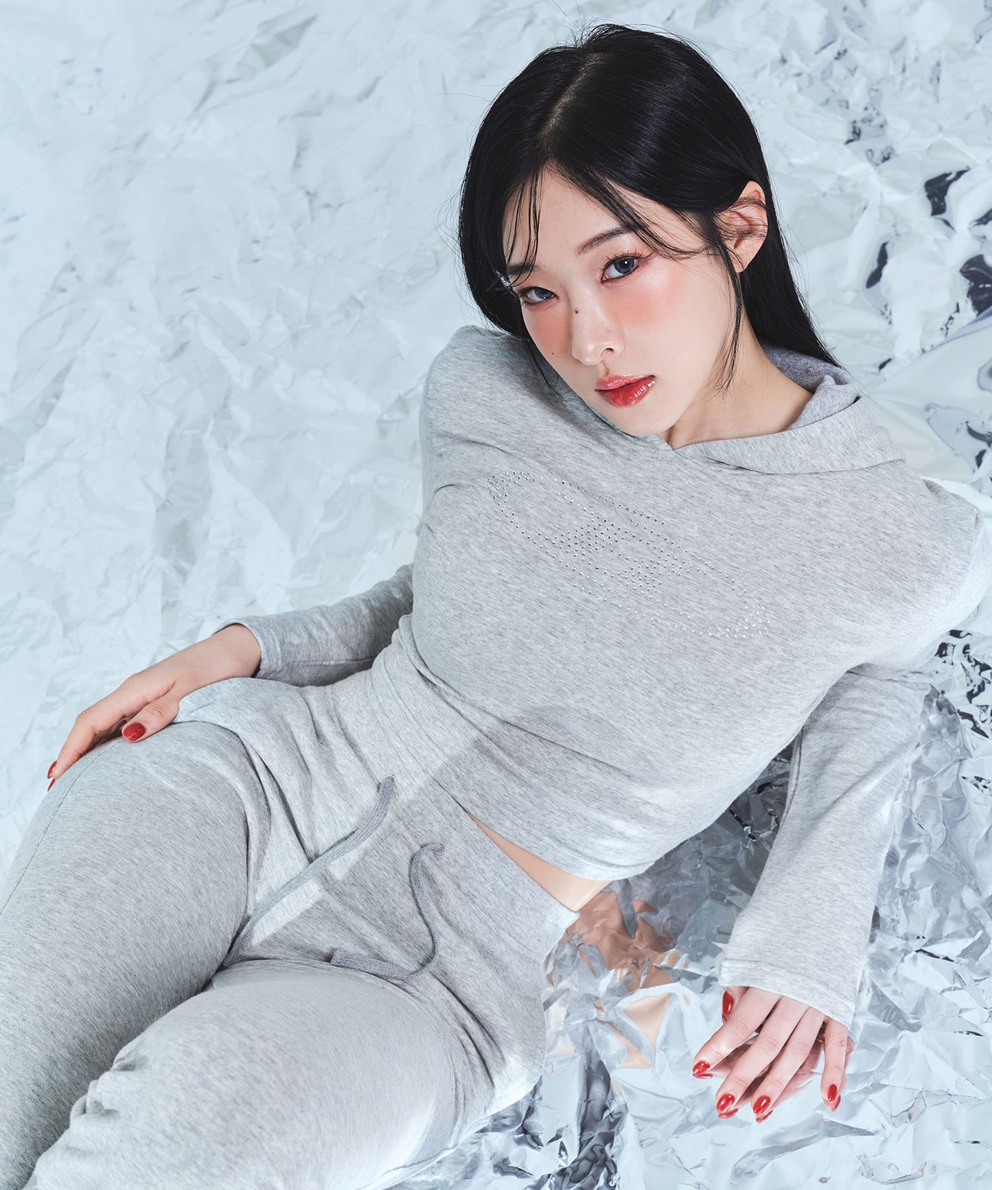 SPARKLING B SLIM FIT HOODIE [MELANGE GREY]