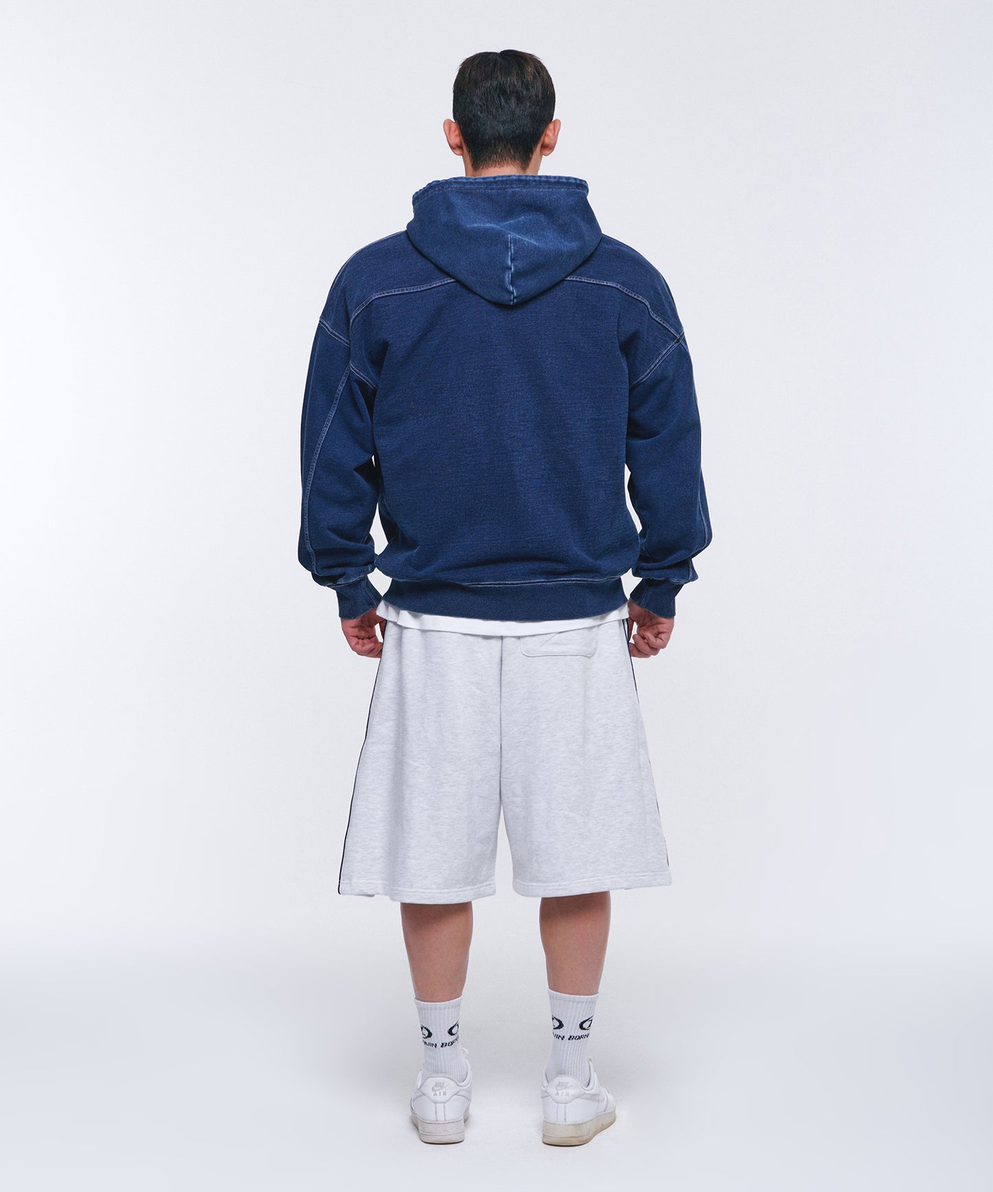 DENIM LIKE HOODIE ZIP-UP [MID DENIM]
