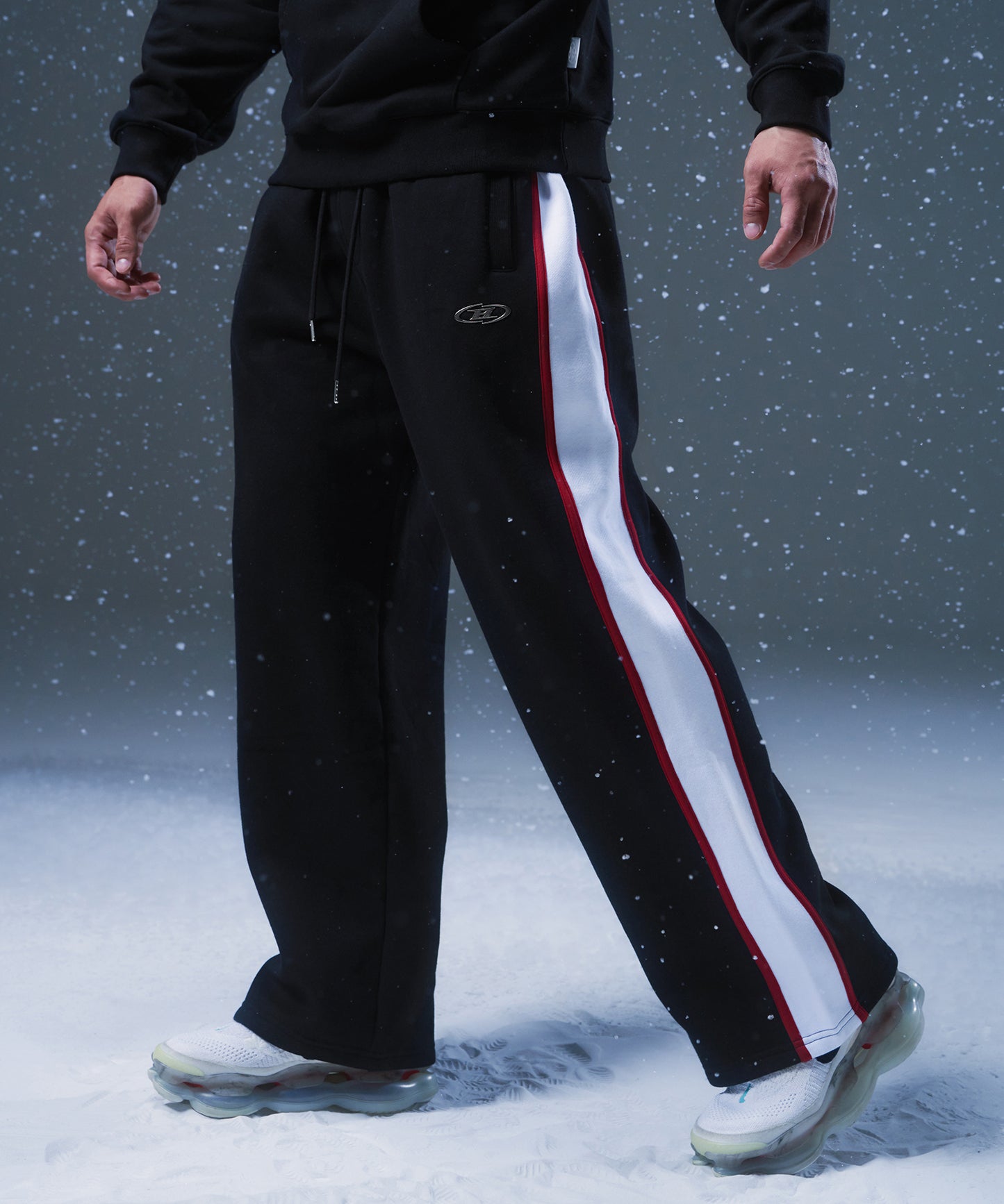 FLEECE CHROME B SPORTS LINE SEMI WIDE PANTS [BLACK]