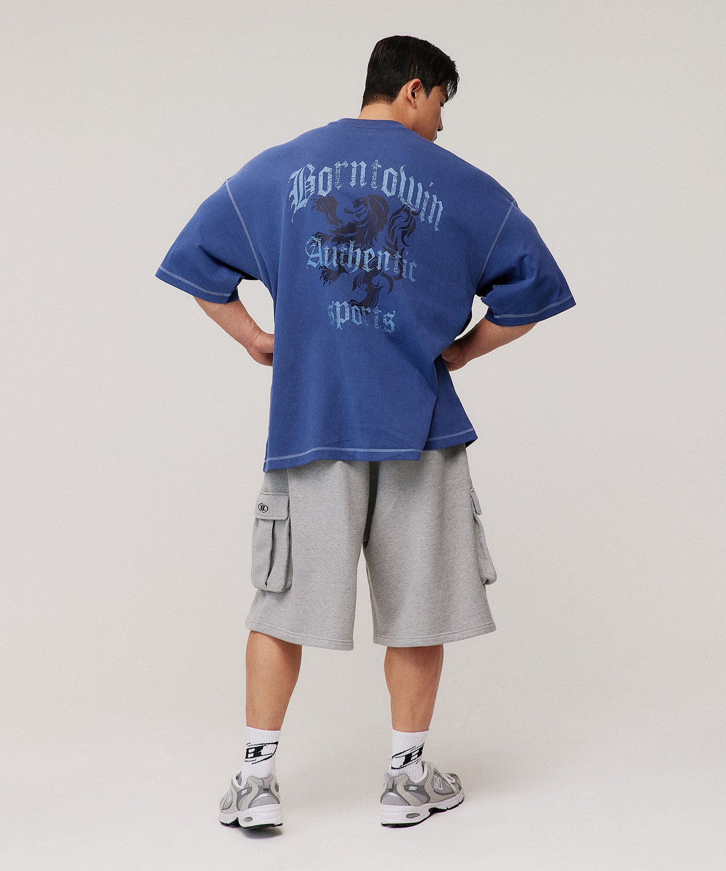 PIGMENT CRACK LETTER EXTRA FIT T-SHIRTS [DEAD BLUE]