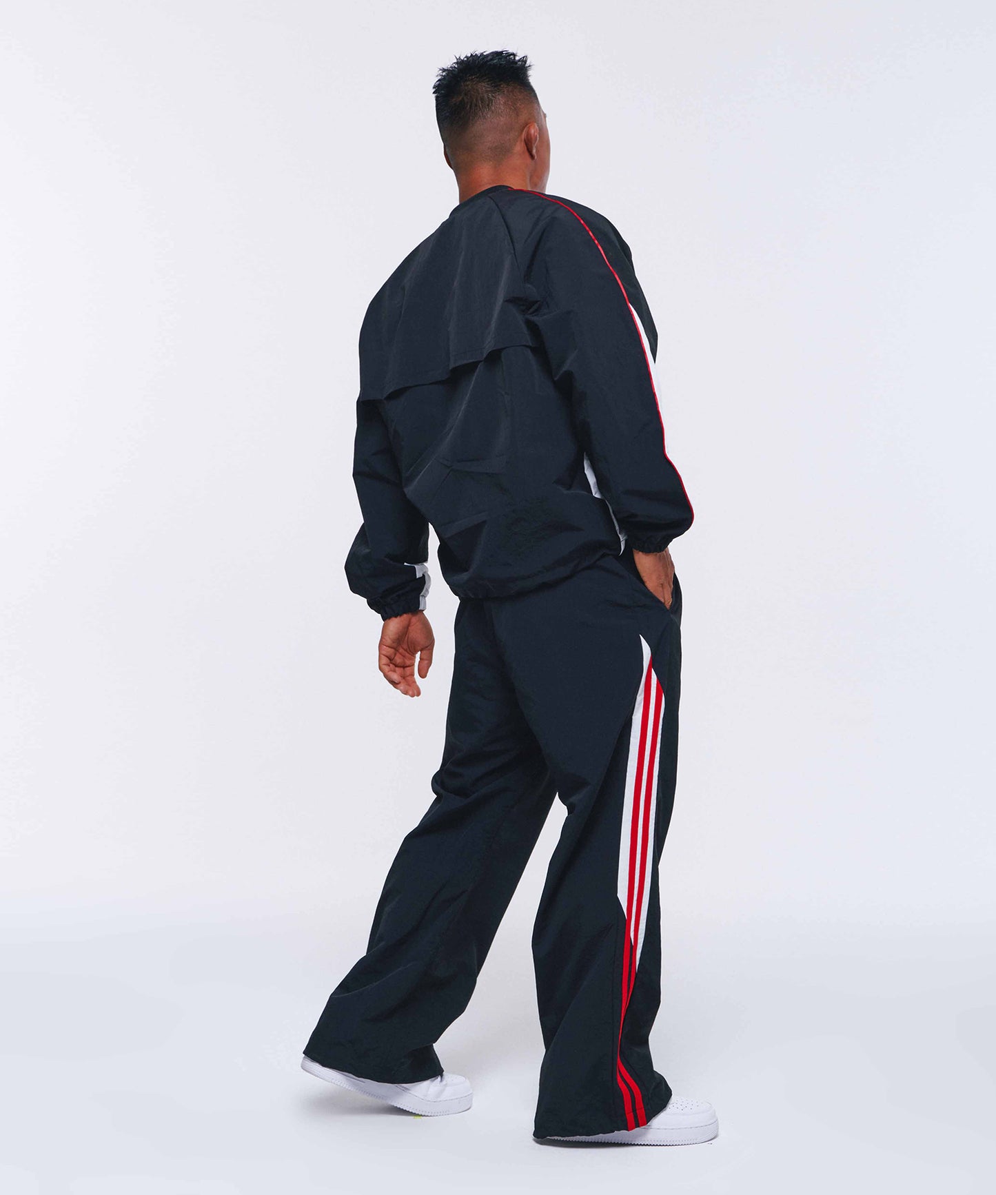 NYLON TRACK LINE WIDE PANTS [BLACK]