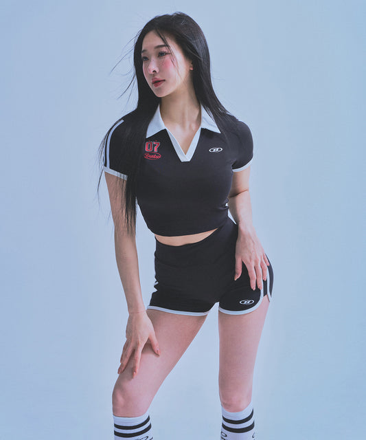 W BRNTW FOOTBALL CROP T-SHIRTS [BLACK]