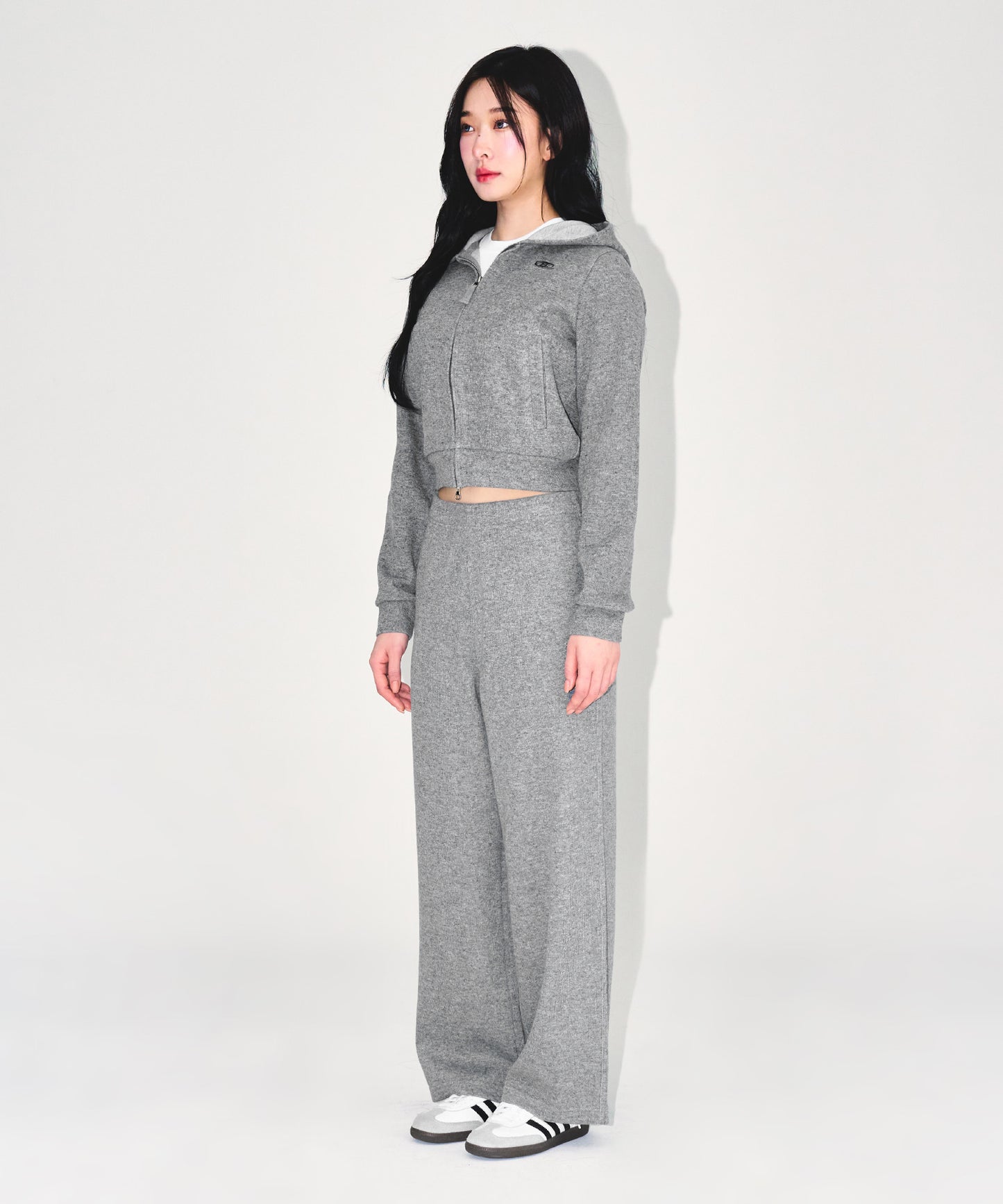 W KNIT LIKE SEMI WIDE PANTS [MELANGE GREY]