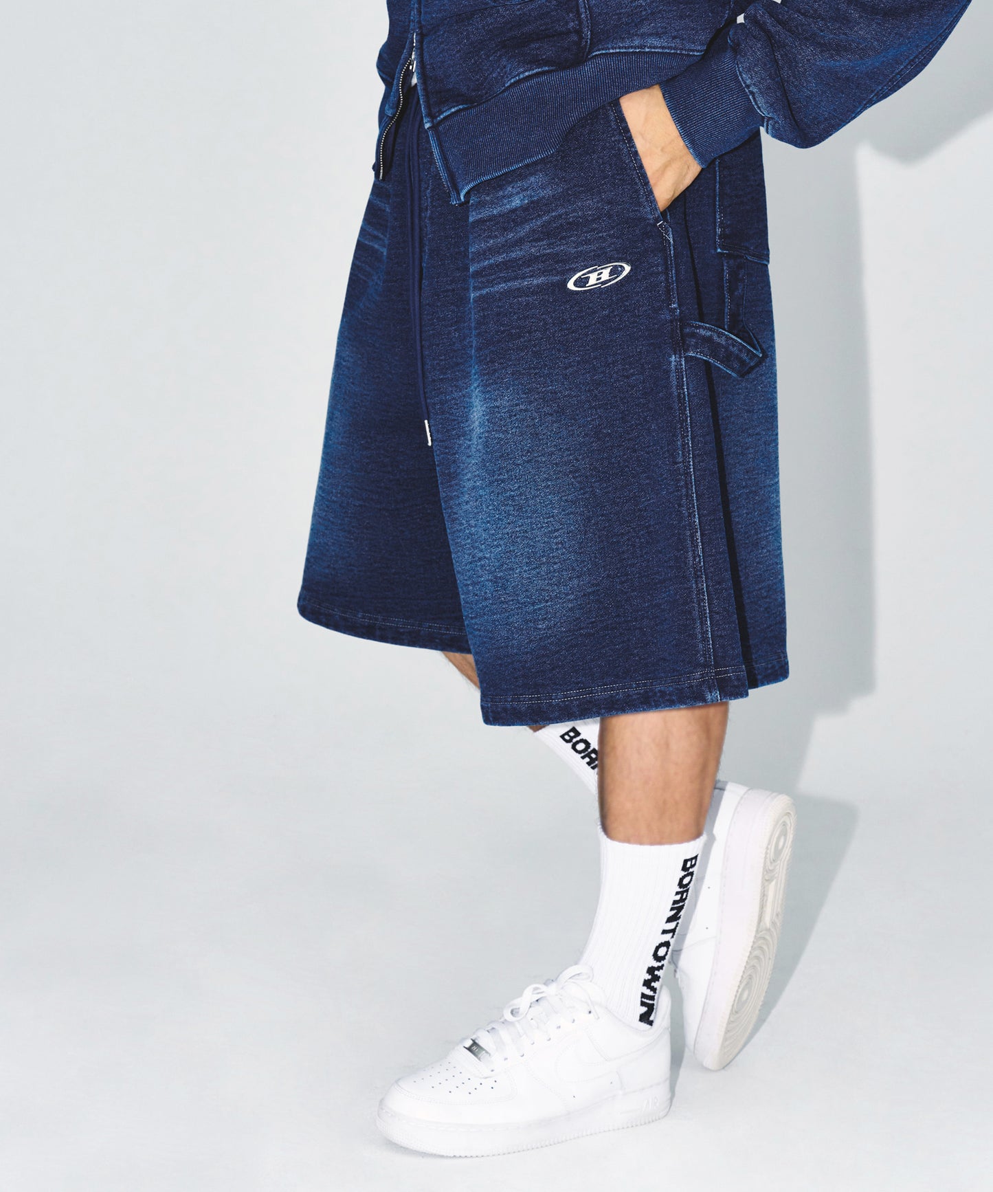 DENIM LIKE CARPENTER BERMUDA PANTS [MID DENIM]