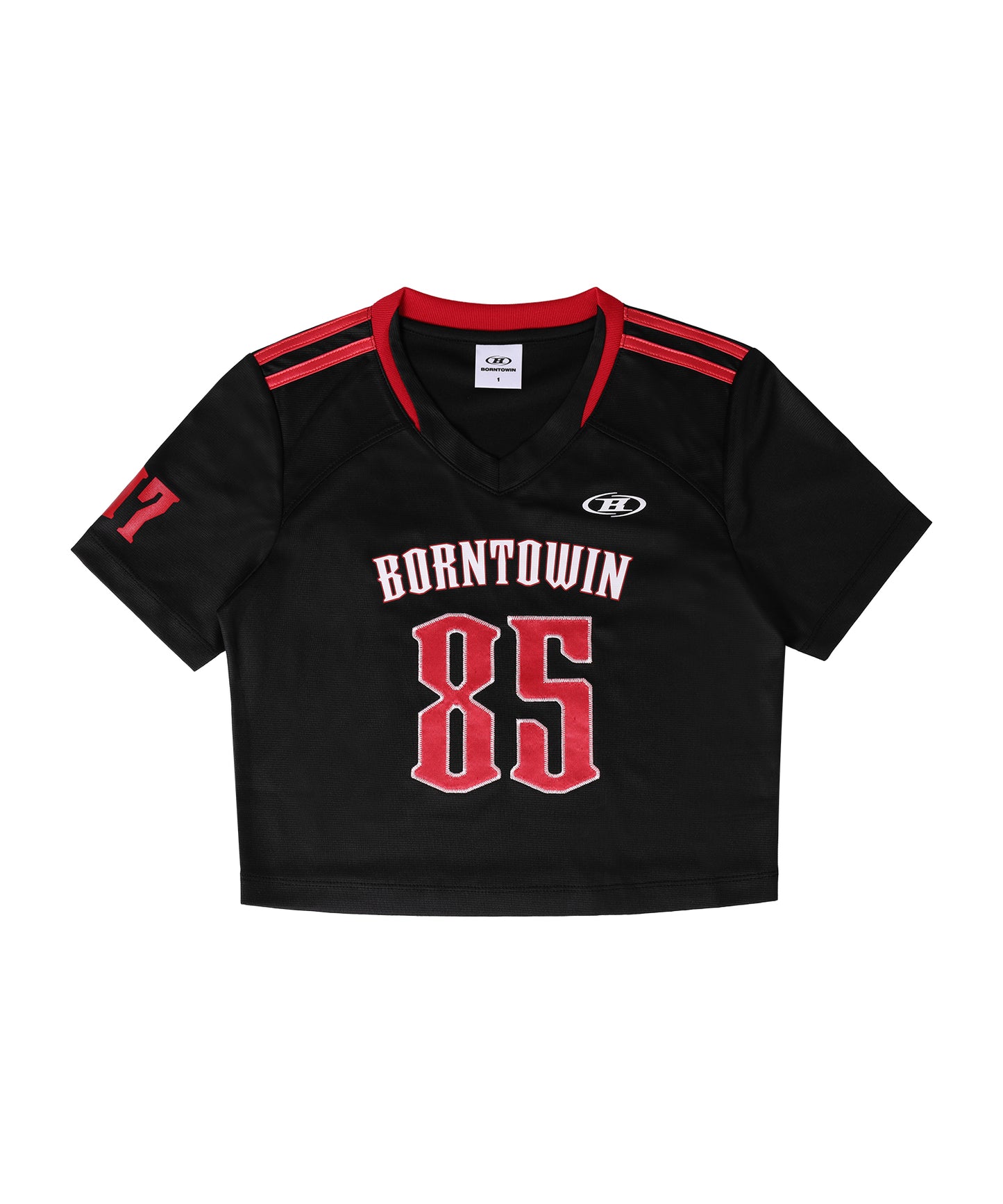 IN STOCK* W RUGBY JERSEY SEMI CROP T-SHIRTS [BLACK]
