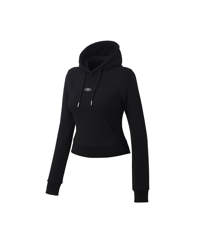 W B PENDANT COTTON CROP HOODIE [BLACK]