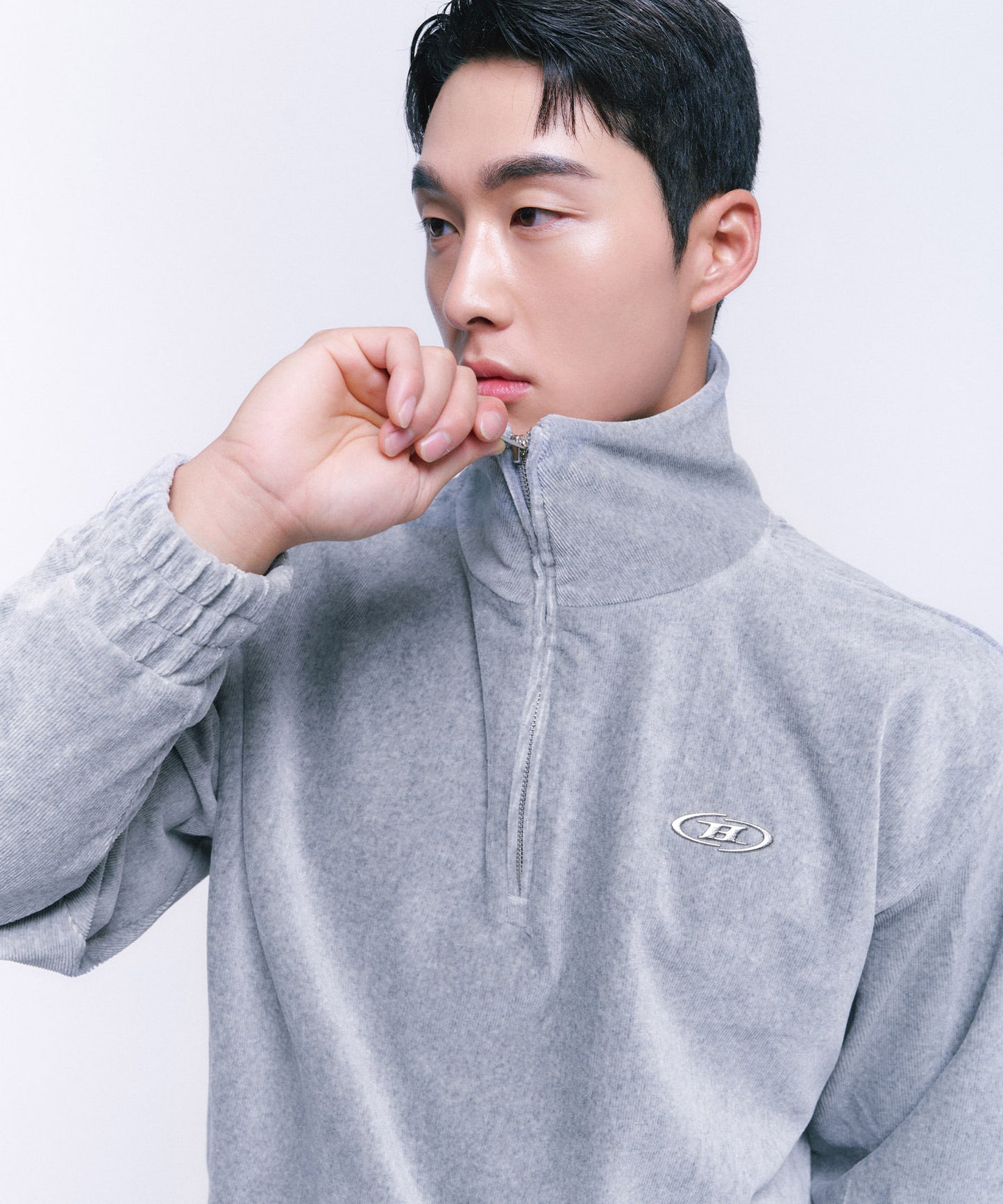 B CHROME VELOUR HALF ZIP-UP [MELANGE GREY]