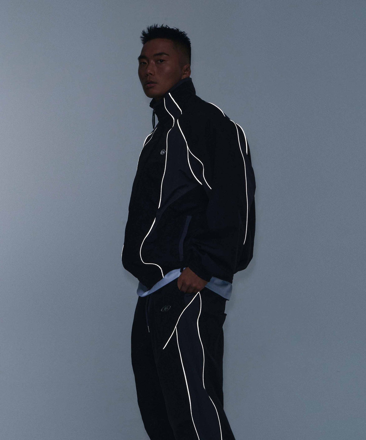 NYLON BLOCK JACKET [BLACK]