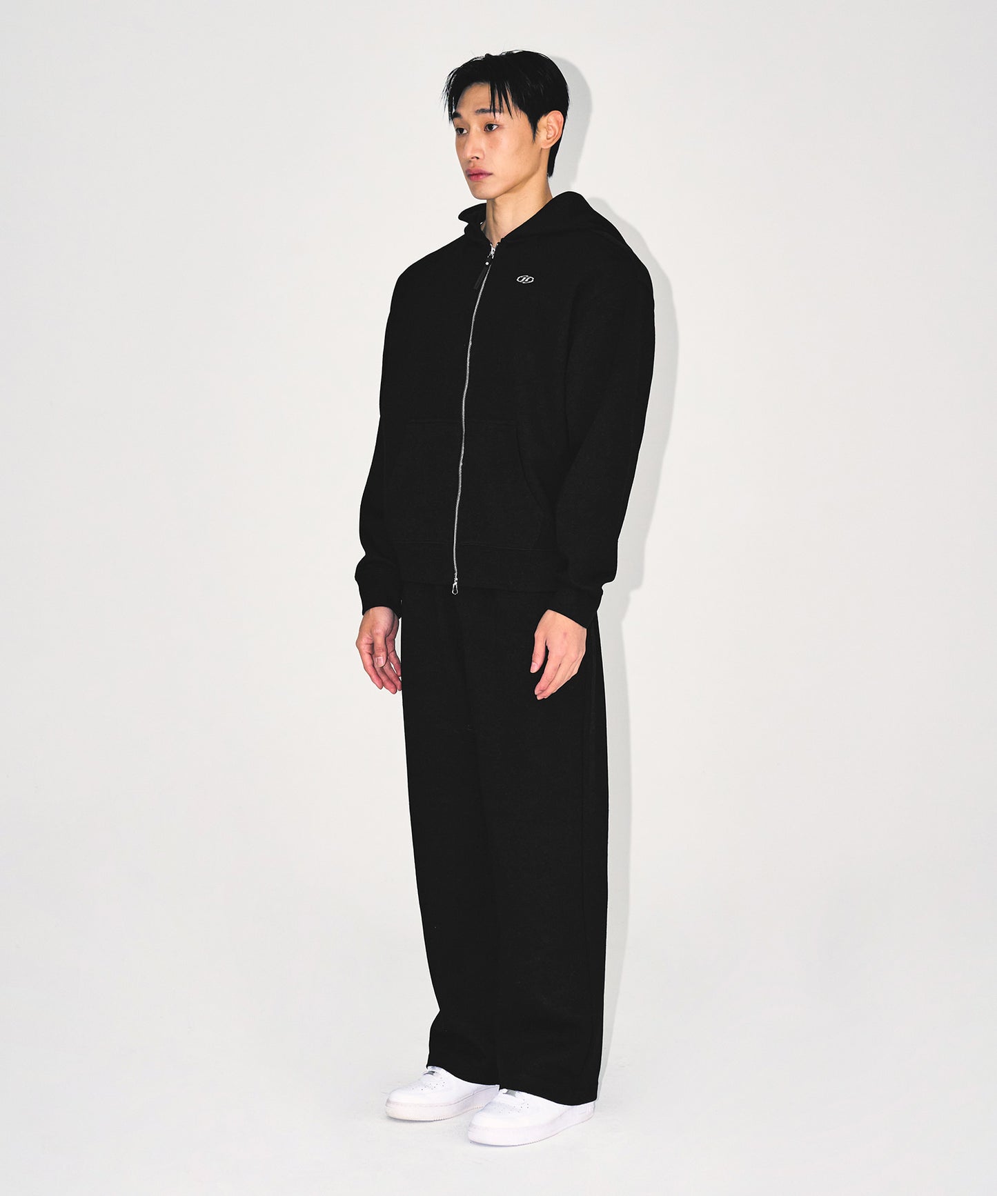 KNIT LIKE HOODIE ZIP UP [BLACK]