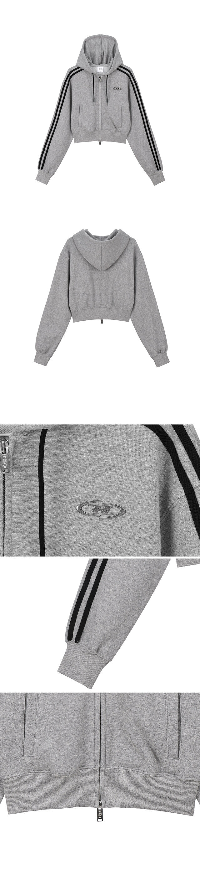 W CHROME B TRACK LINE CROP HOODIE ZIP-UP [MELANGE GREY]