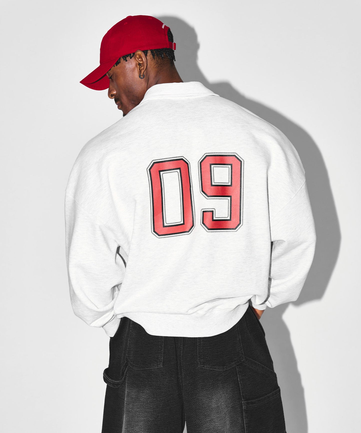 BRN ARCH HALF ZIP UP SWEATSHIRTS [WHITE MELANGE]