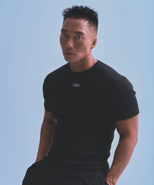 RIBBED B PENDANT MUSCLE FIT T-SHIRTS [BLACK]