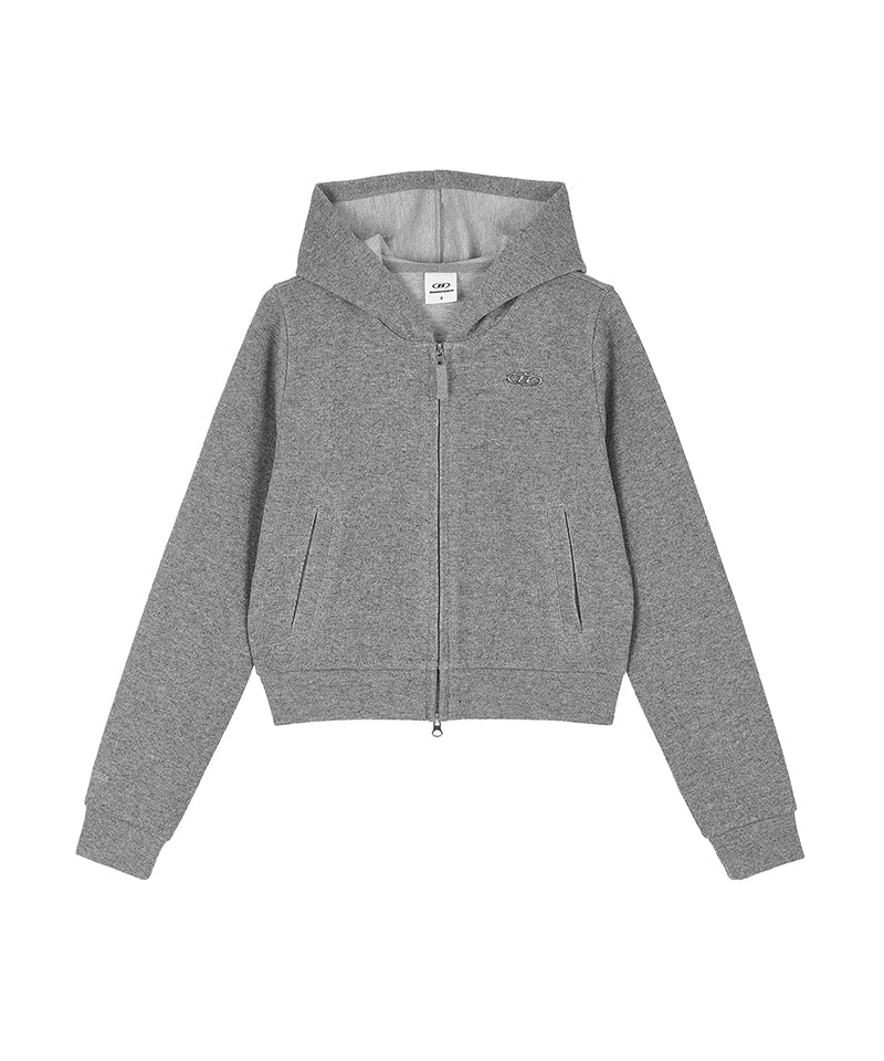 W KNIT LIKE SEMI CROP HOODIE ZIP-UP [MELANGE GREY]