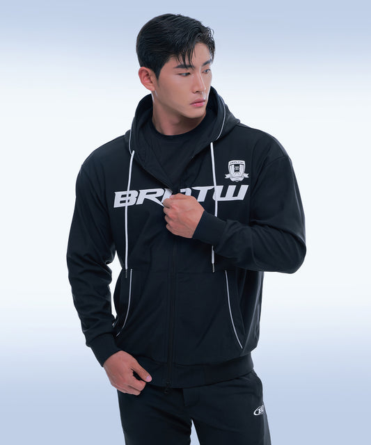 BRNTW EMBLEM ACTIVE ZIP-UP HOODIE [BLACK]