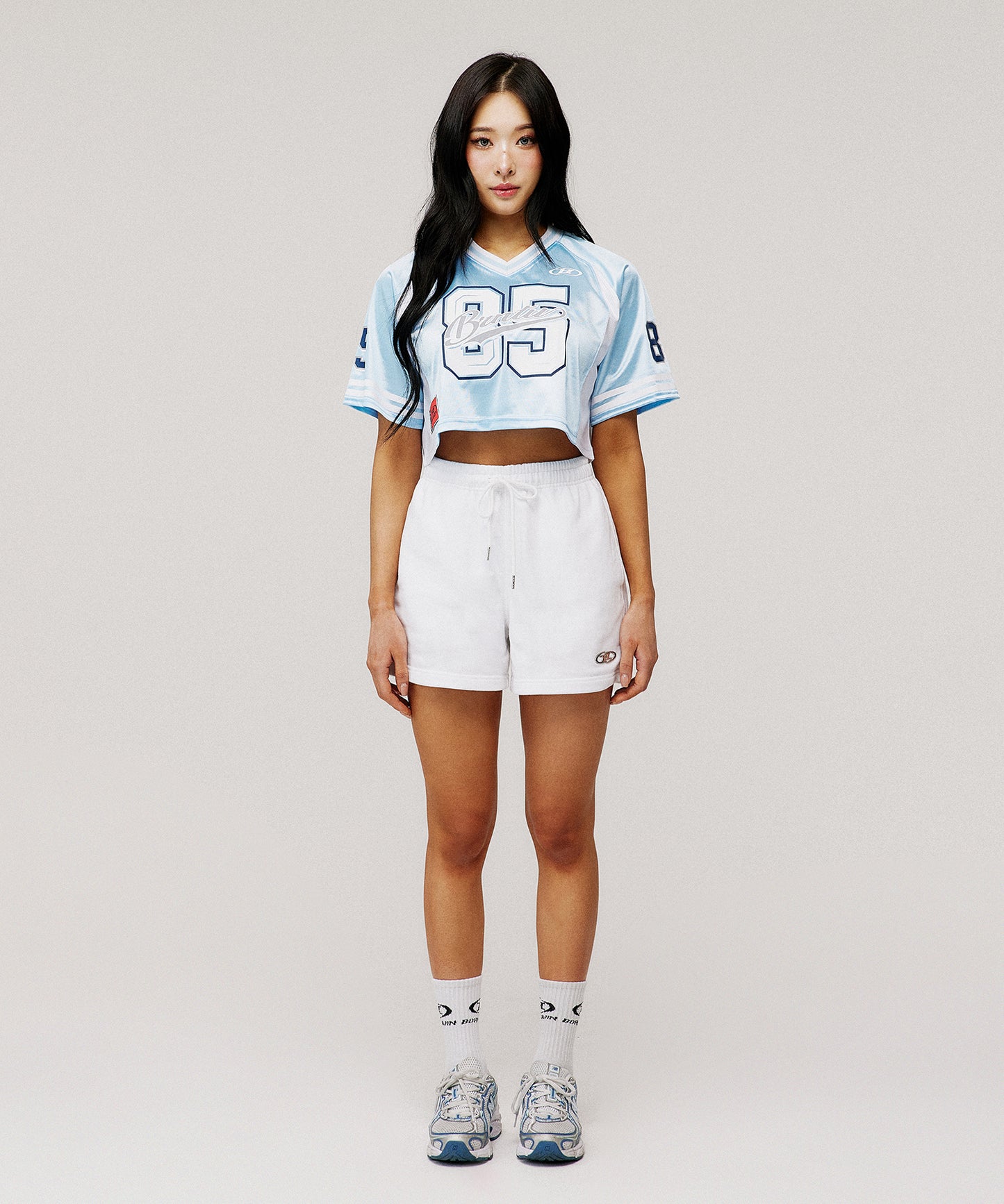 W RUGBY JERSEY CROP T-SHIRTS [LIGHT BLUE]