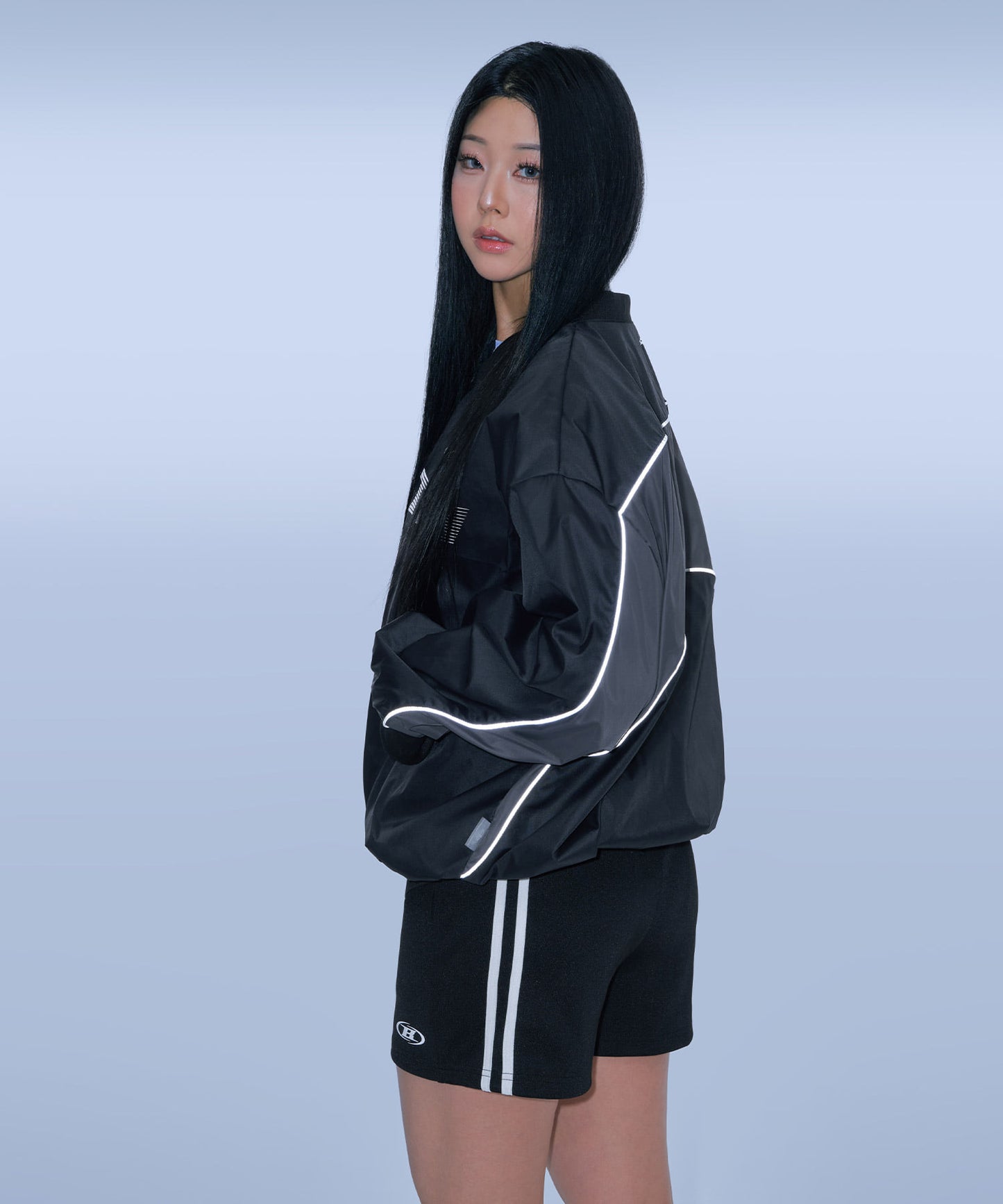 TRACK LINE PIN TUCK JERSEY SHORTS [BLACK]