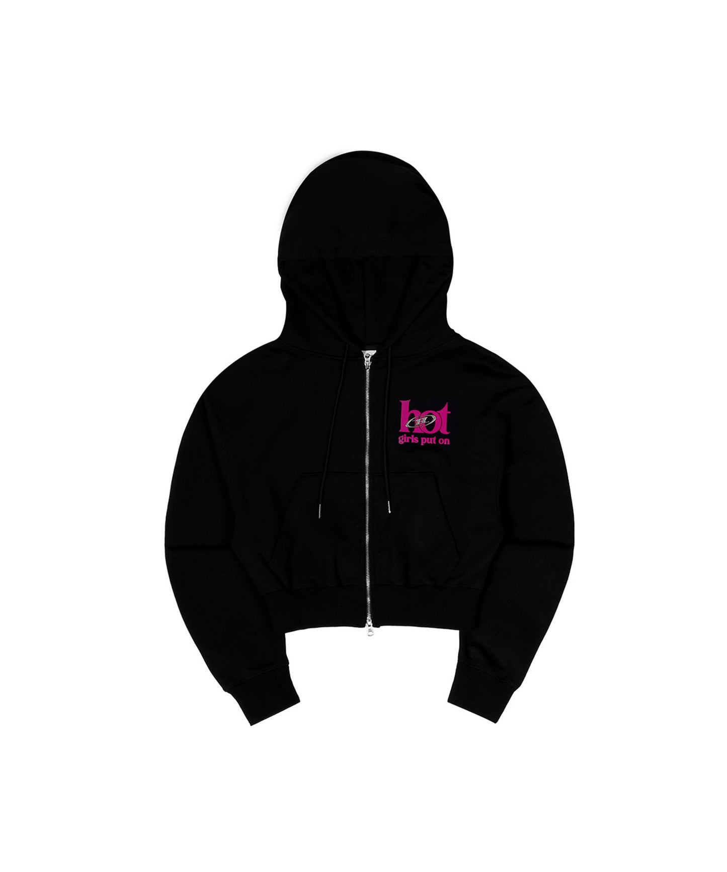 HOT CHROME B LOGO CROP ZIP-UP HOODIE [BLACK]