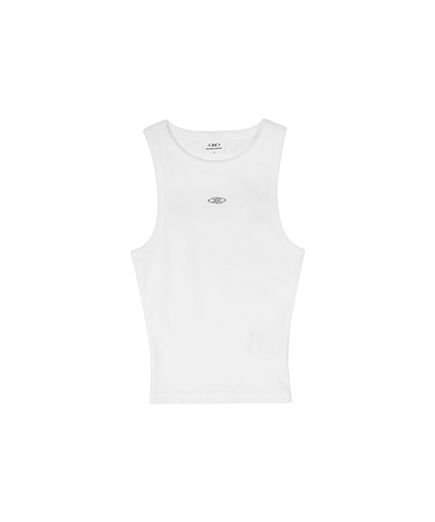 B PENDANT RIBBED SEMI CROP SLEEVELESS [WHITE]