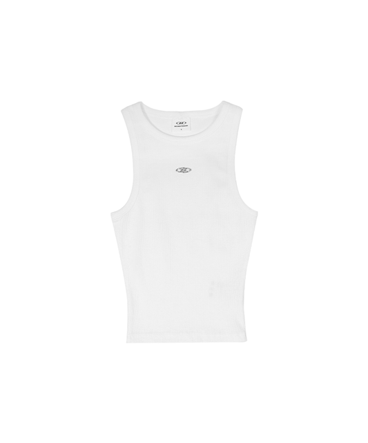 B PENDANT RIBBED SEMI CROP SLEEVELESS [WHITE]