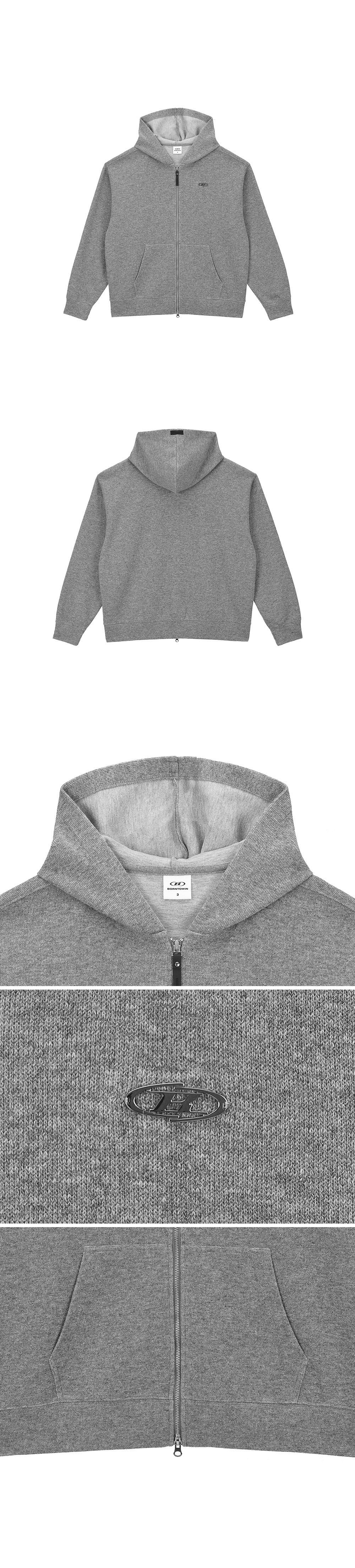 KNIT LIKE HOODIE ZIP UP [MELANGE GREY]