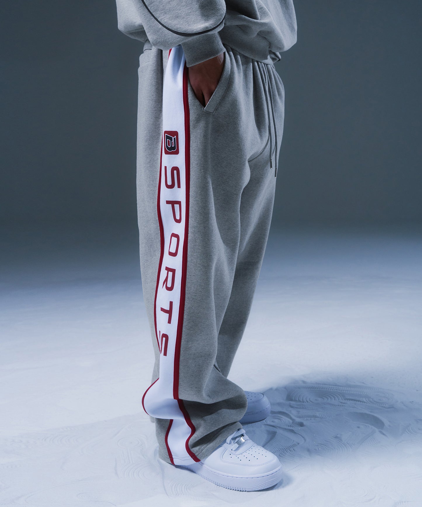 FLEECE CHROME B SPORTS LINE SEMI WIDE PANTS [MELANGE GREY]