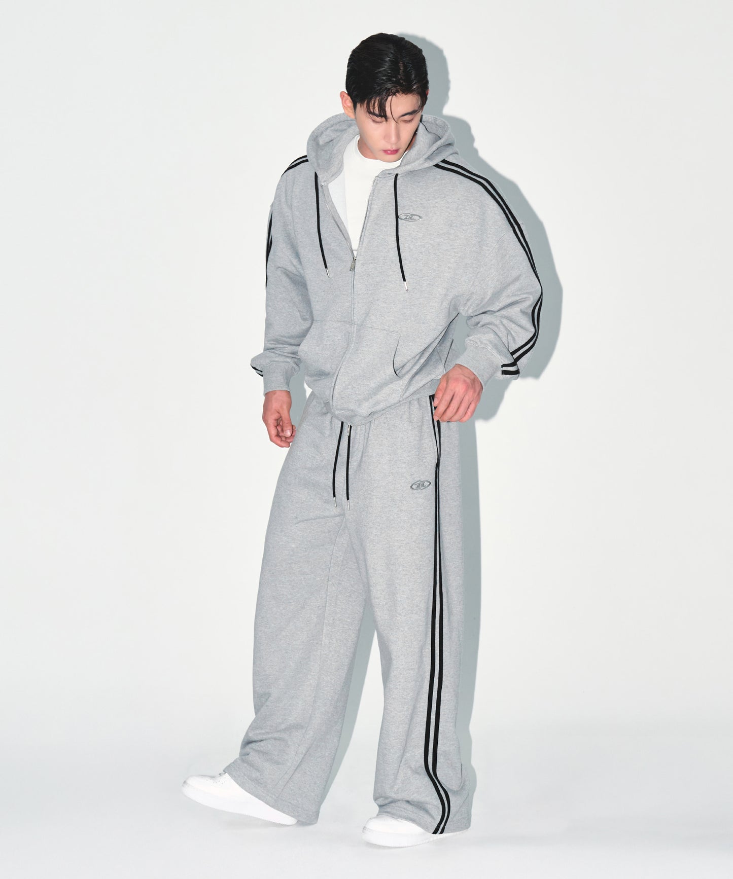 CHROME B TRACK LINE HOODIE ZIP-UP [MELANGE GREY]