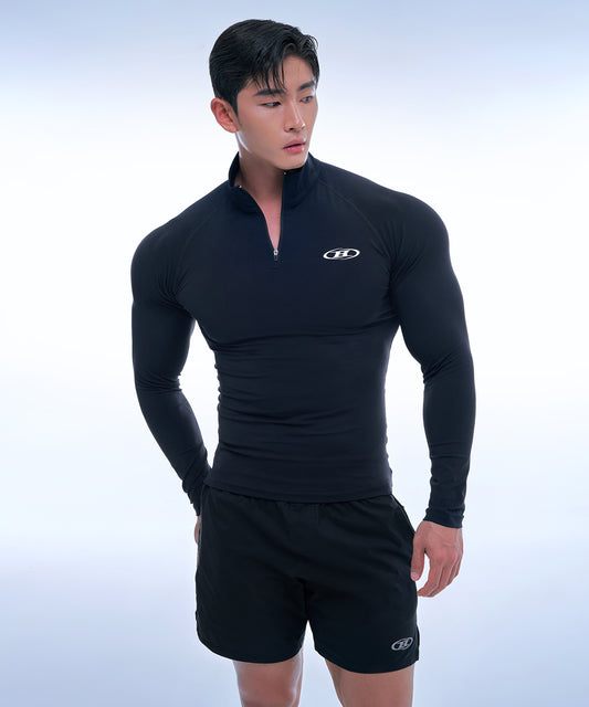 SYMBOL B MUSCLE FIT HALF ZIP-UP LONGSLEEVE [BLACK]