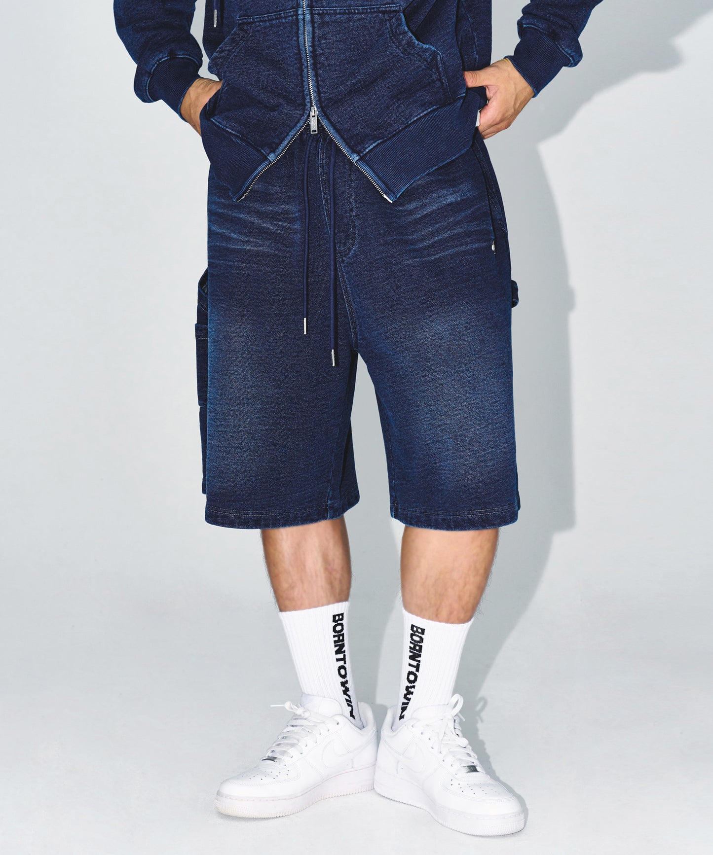 DENIM LIKE CARPENTER BERMUDA PANTS [MID DENIM]